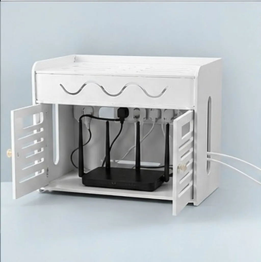 Modern Router Shelf Hider Box 3 Layers WiFi Router Storage Cabinet with Cable Tidy Holder No Drill Installation Ventilation