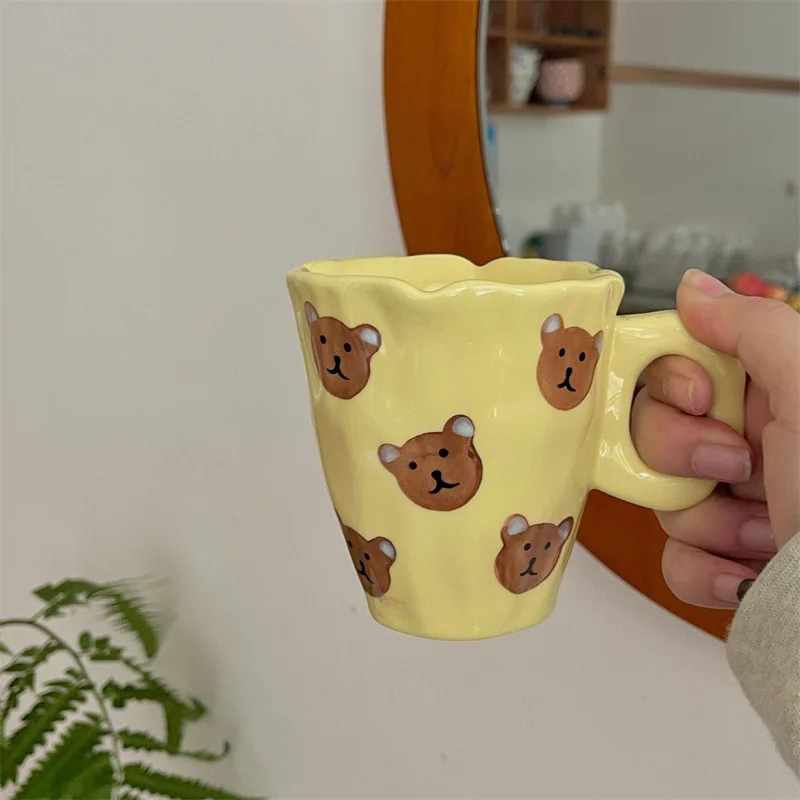 

Ins Style Handmade Ceramic Irregular Coffee Mug 300ml Cute Bear Household Milk Cup Creative Fashion Birthday Gift