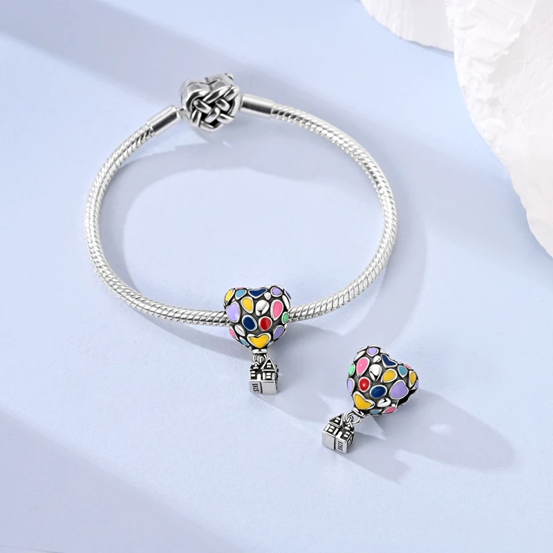 925 Sterling Silver Color Hot Air Balloon Flying House Charms Bead Fit Original Bracelet DIY Women Valentine'S Day Jewelry Gift