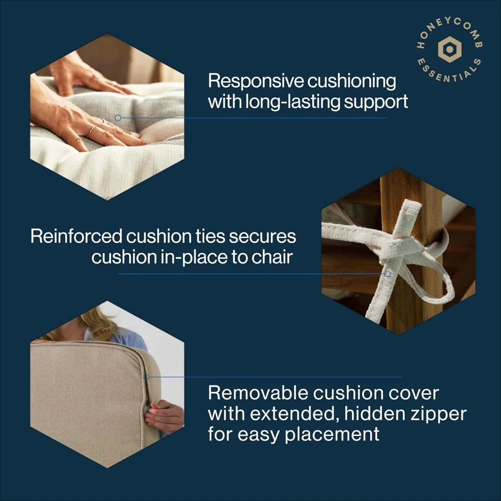 كرسي استرخاء أساسيات خارجية على شكل قرص العسل، مقاس 21 × 70، وسادة كرسي هامبتون كحلي لأثاث الفناء #4