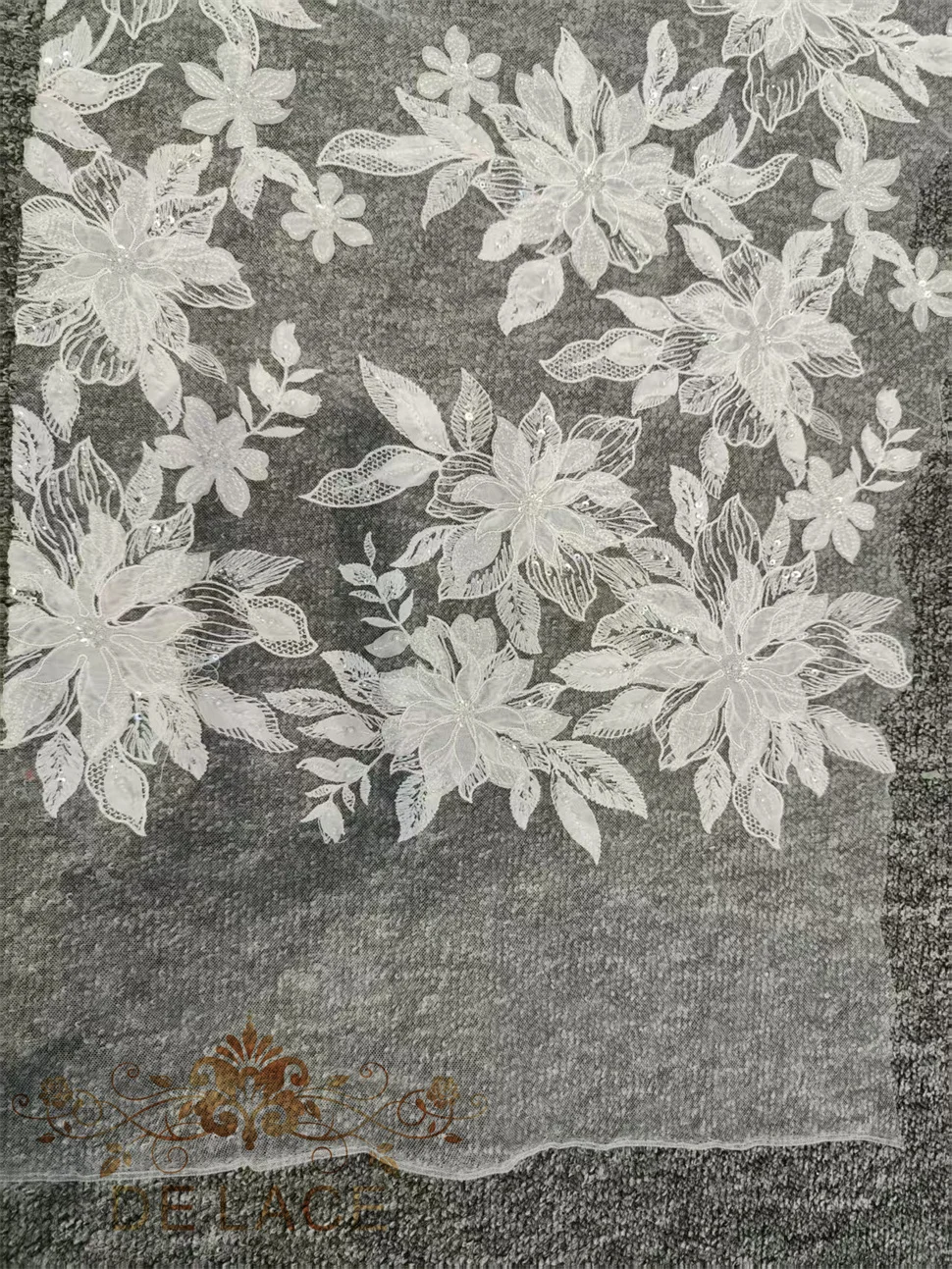 Beautiful Embroidery Flower Lace With Sequins Exquisite Floral Embroidered Fabric With Beaded Wedding Dress Lace Fabric