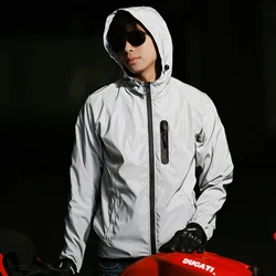 WOSAWE Full Reflective Cycling Jacket Hooded Windbreaker Windproof Waterproof MTB Bicycle Clothes Wind Coat Road Bike Ride Tops