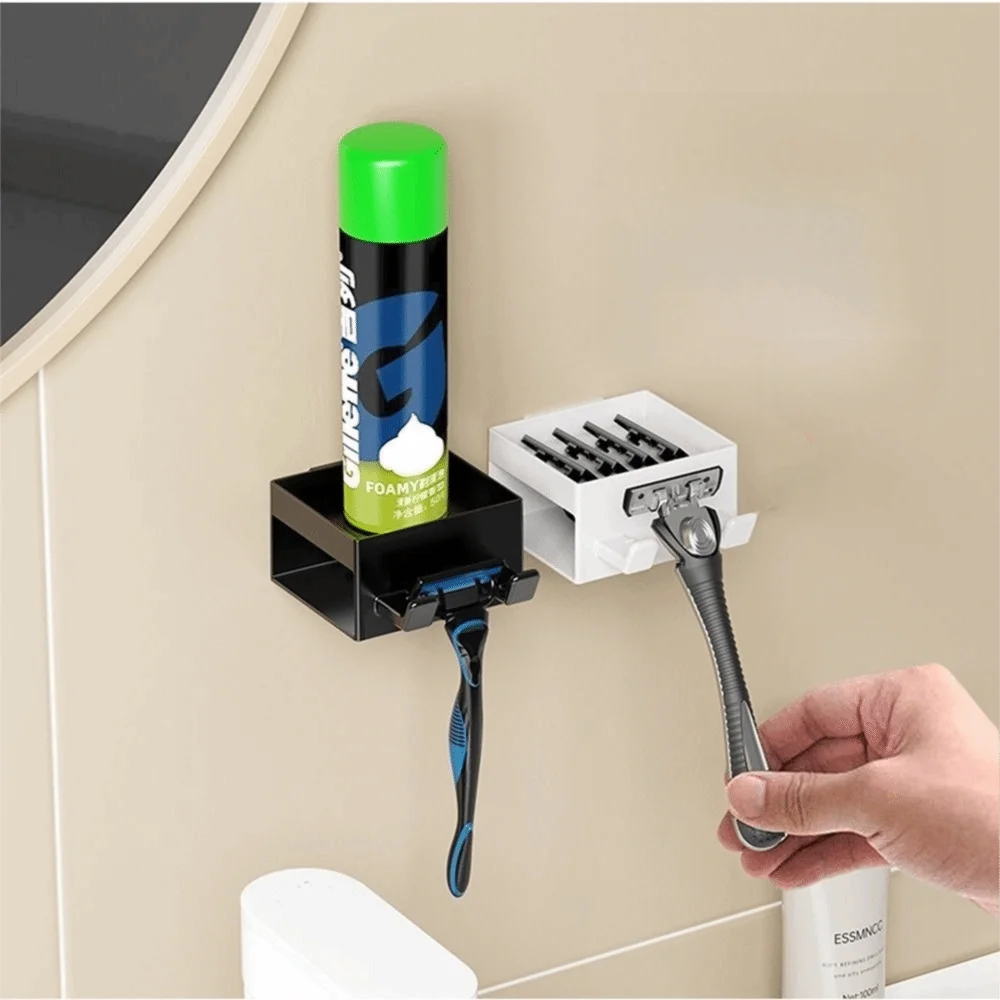 No Drilling Required Shaver Storage Rack Damage-Free Multi-Functional 3-in-1 Shaver Hook Anti-drop Design Reusable