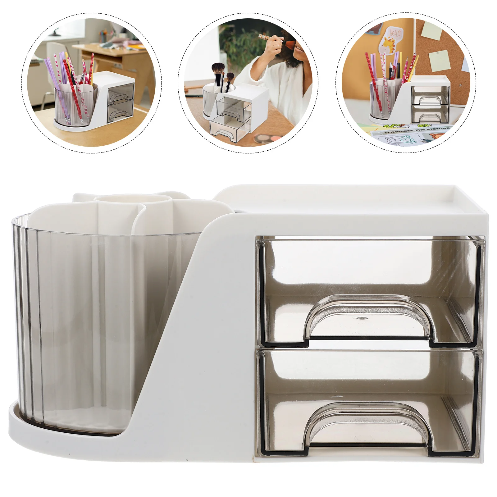 

White Plastic Desk Organizer Compact Multi-Functional Pen Holder Desktop Stationery Storage Rack for Teacher Student Office Use