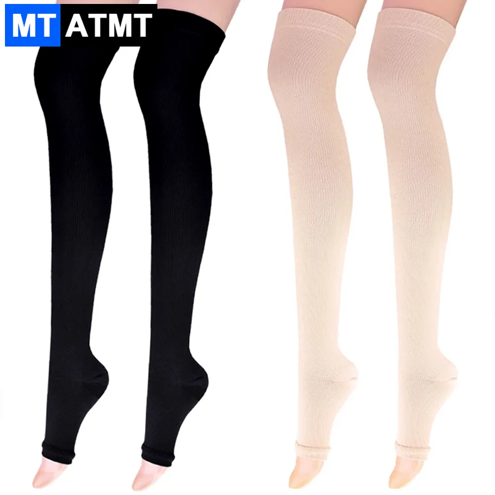1Pair Compression Stockings for Women & Men, Thigh High Footless Compression Sleeves for Varicose Veins, Sports