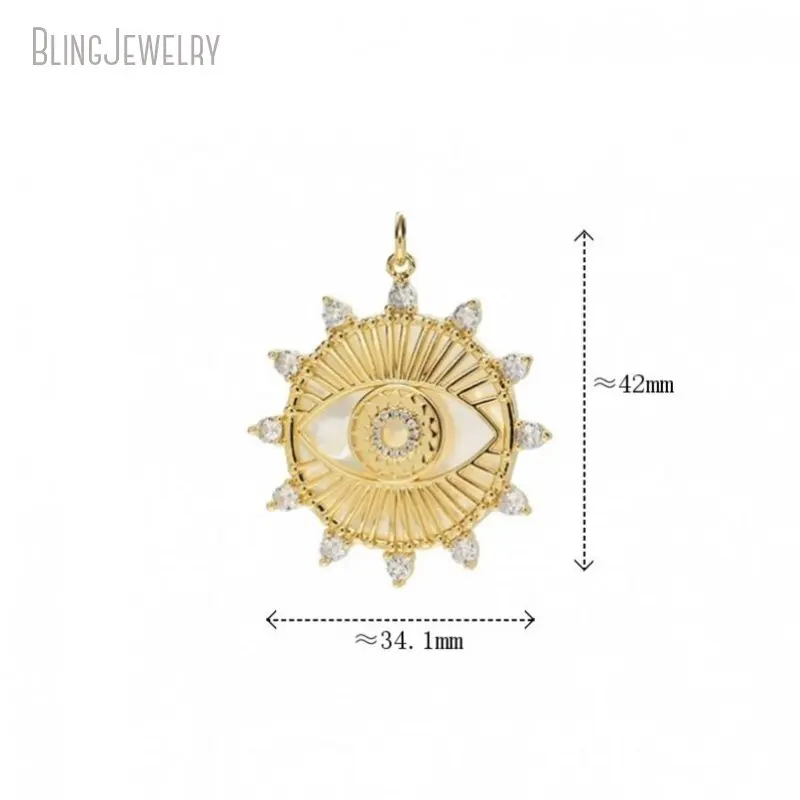 10pcs K Gold Color Spike Evil Turkish Eye Necklace Pendant Round Shell Zircon Medallion Coin Charm for Jewelry Making