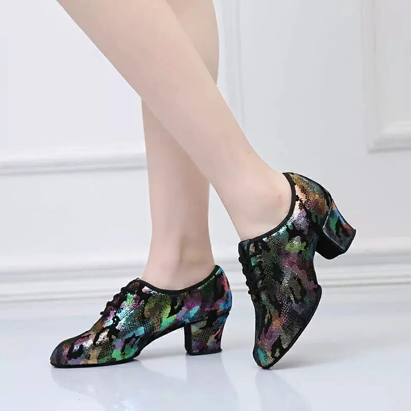 Colorful Natural leather Latin Dance Shoes Ventilation Teacher Shoes With Soft Square Dance Shoes Sneakers Ballroom Dancing