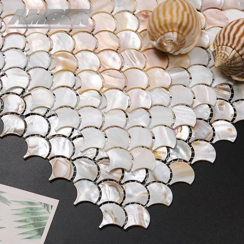 Shell Mosaic Tile Natural White Mother of Pearl Wall Backsplash Bathroom Tiles fish scale sheet