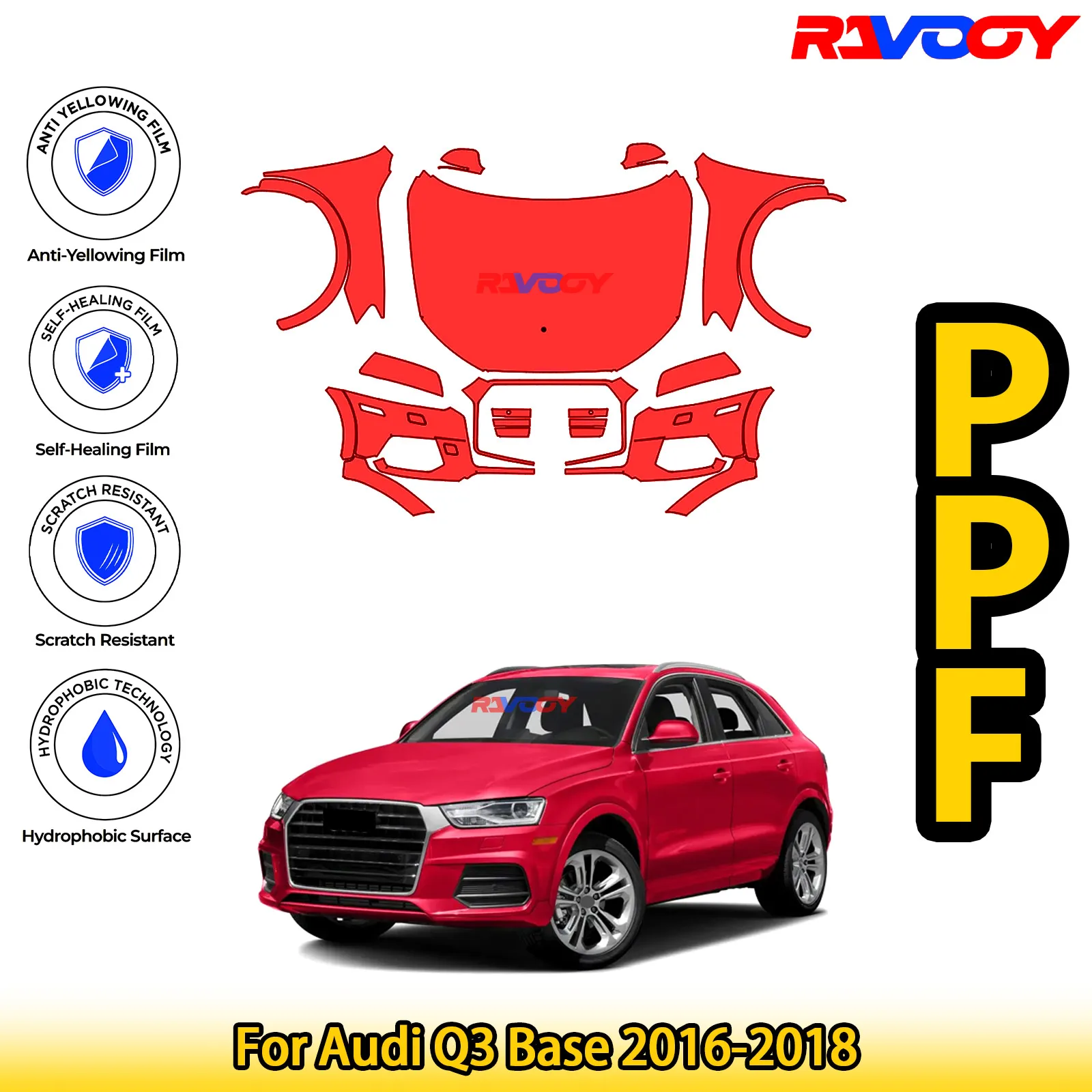 

Для Audi Q3 Base 2016-2018 глянцевая матовая черная предварительно вырезанная передняя защитная пленка PPF для защиты от краски