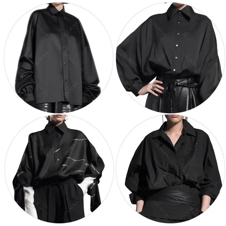 Low Moq High Quality Black Women Blouse Long Sleeves Wholesale Black Blouses For Women