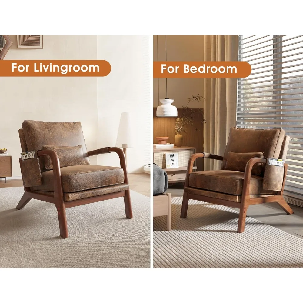 مجموعة كراسي حديثة لمنتصف القرن مكونة من 2، كرسي بذراعين منجد بإطار من الخشب الصلب، كرسي مريح لغرفة المعيشة #3