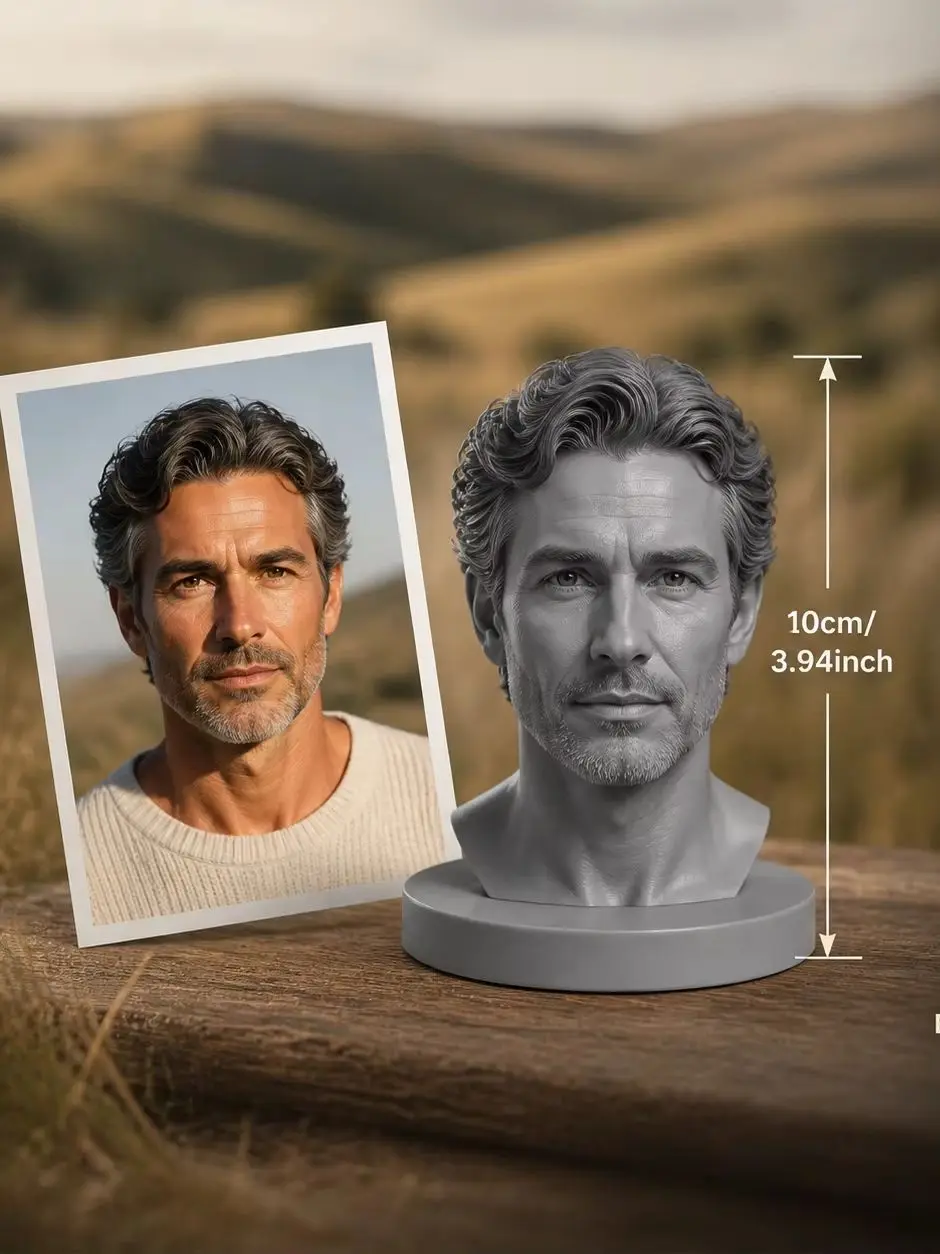 Personalized Photo Based 3D Figurine, Great Portrait Sculpture, 10cm Art Statue, Modern Home Ornament Decor