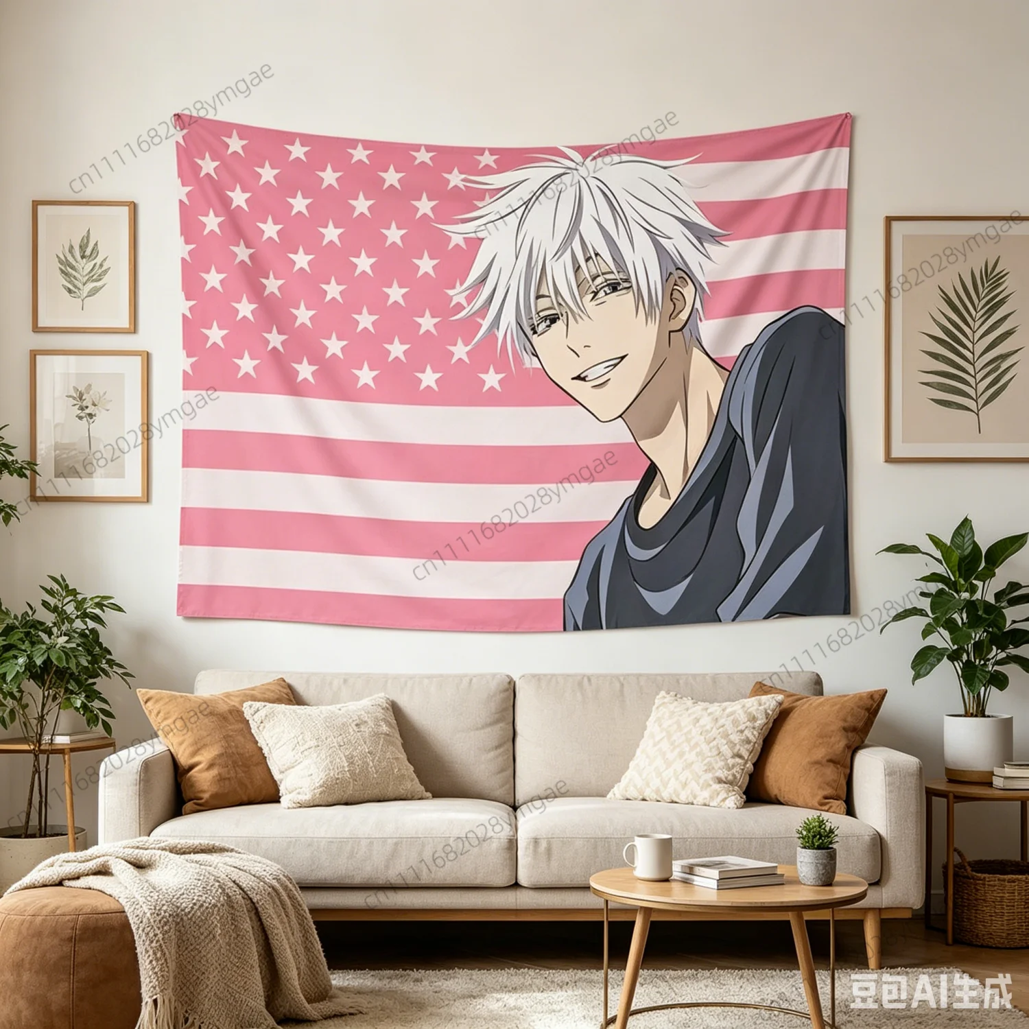Aesthetic Anime Tapestry G-Gojo S-Satoru Pink American Flag Wall Hanging Flags Dorm Background Cloth Fans Unique Banners Gifts