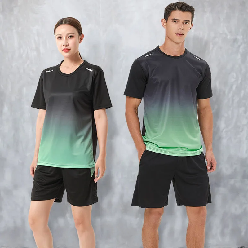 Ice Silk Quick Dry Sportswear Set For Women Men Summer Short Sleeve T-Shirt+Shorts 2Pcs Suits Running Fitness Training Tracksuit