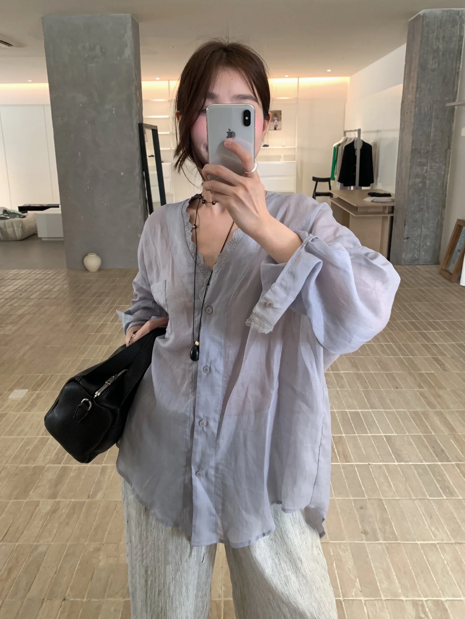 

2Color Summer 2025 Korean Style Turn Down Neck Long Sleeve Shirt Loose Thin Sun Protection Blouse Female Outwear tops (C30199