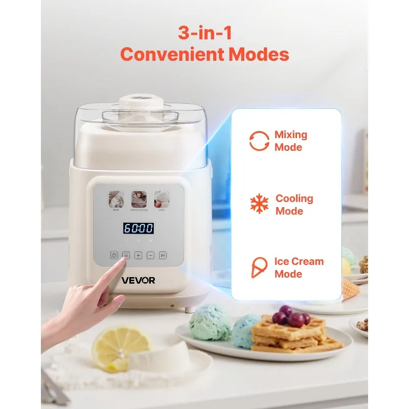 1 Quart Automatic Ice Cream Maker with Built-in Compressor No Pre-freezing