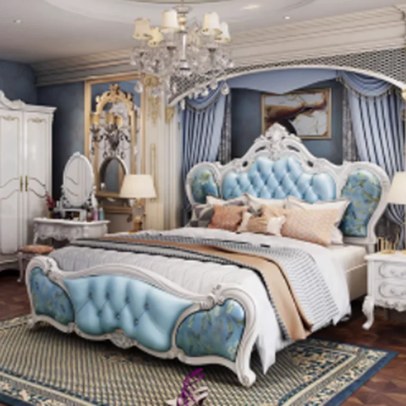 Modern Pretty European Custom Bed Wood Gold Leather Bedroom Luxury Beds Storage European Modern Unique Muebles Room Furniture