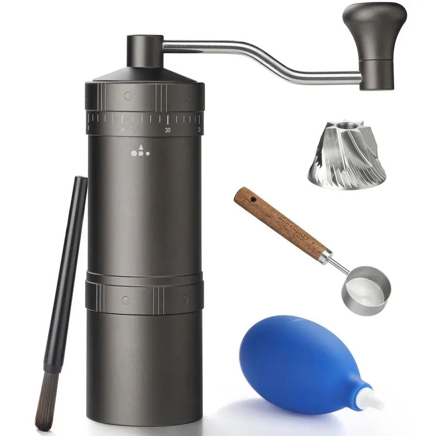 

Coffee Grinder with 7 Star Stainless Steel Conical Burr, Portable Coffee Grinder with External Adjustable Grind Setting Grey
