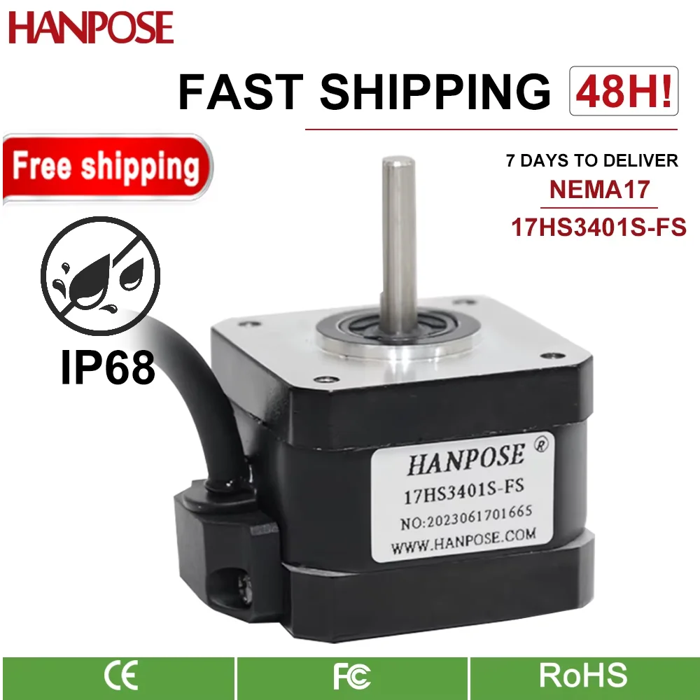 

HANPOSE Nema17 waterproof motor 1.3A 28N.CM 17HS3401S-FS 4401S-FS 8401S-FS IP68 waterproof 3D CNC XYZ motor waterproof 12v