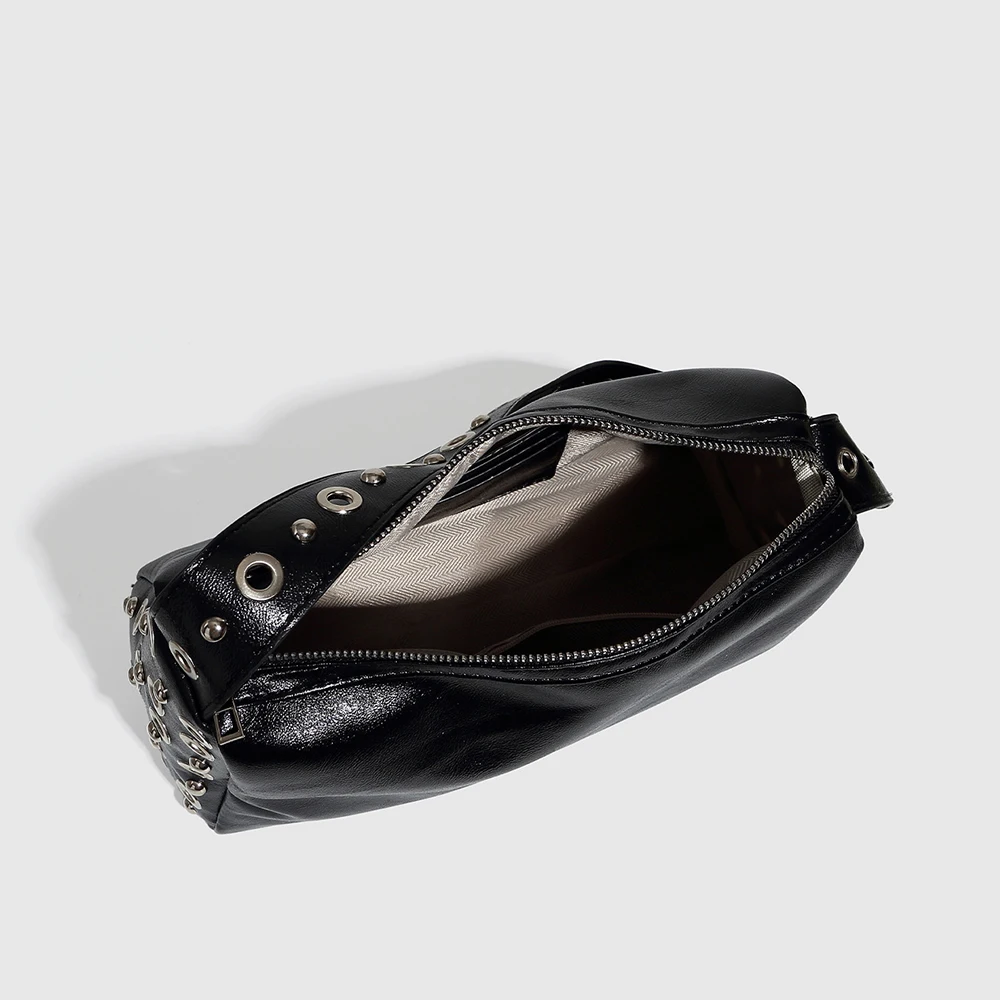 Punk Hollow Rivet Shoulder Bag High Quality PU Leather Women's Handbags Luxury Designer Bags for Women NEW Pillow Bag Purses NEW