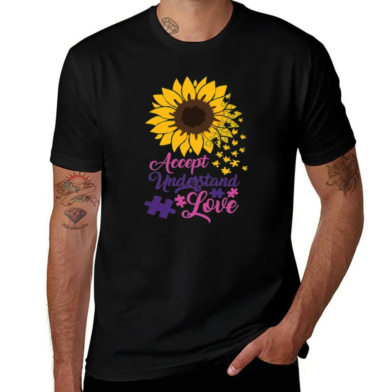 Accept Understand Love Autism Support Sunflower T-Shirt Cool Feeling Summer Tee Shirt
