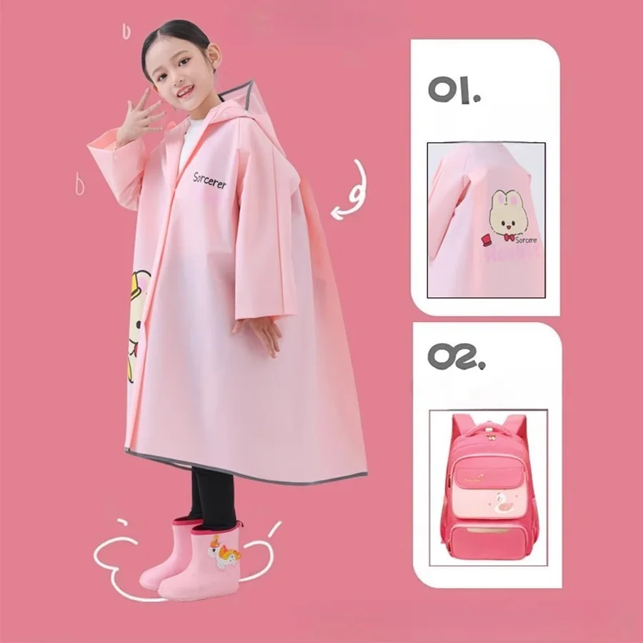 1 cartoon dinosaur raincoat for boys and girls EVA buckle full length outdoor rain jacket with hat