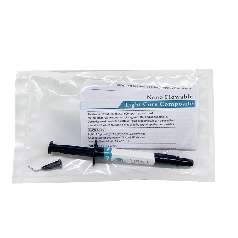 

Specification Dental Flowable Composite Light Cure Resin A3 contains Resin Weight: 2.5 grams/Syringe