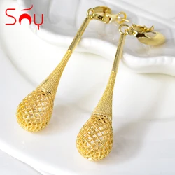 Sunny Jewelry New Drop Earrings Gold Plated Copper Long Hollow Earrings For Women Lady High Quality Trendy Daily Wear Gift Party