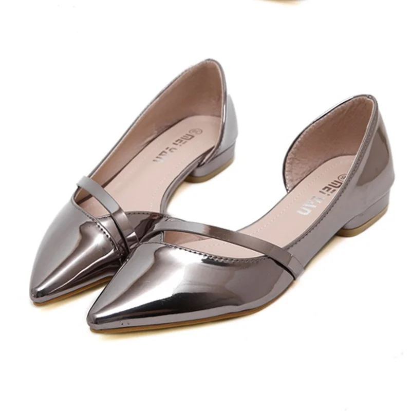 Ladies High Quality Flats Shallow Toe Silver Pink Grey Slip-ons For Wedding Party Plus Size 48 Cover Heel Comfortable Sole Cute