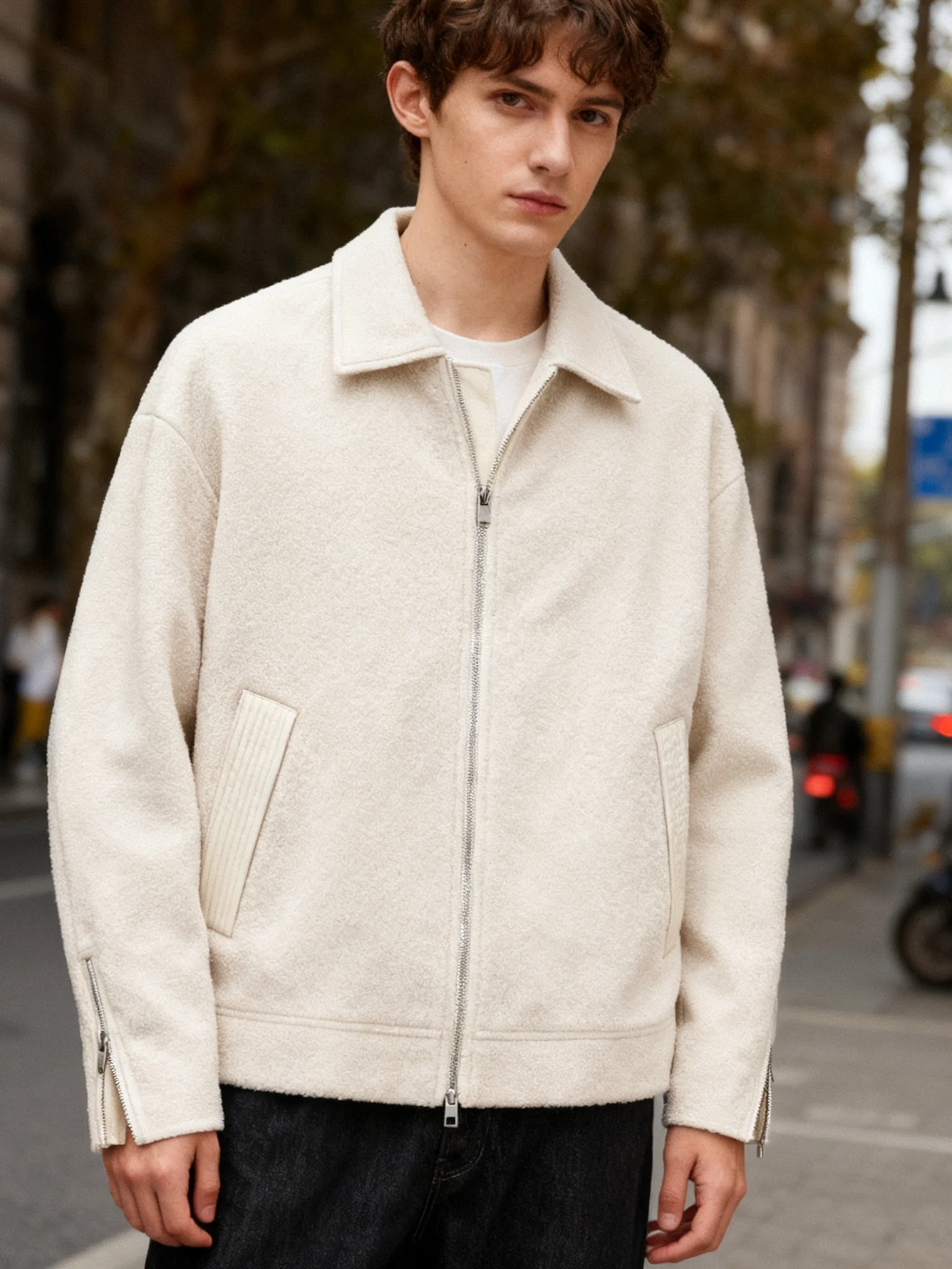 

Cis Label Cut Thiened Woolen Double Zipper Collar Jaet ex Autumn Winter New Sle Casual Busin Outerwear