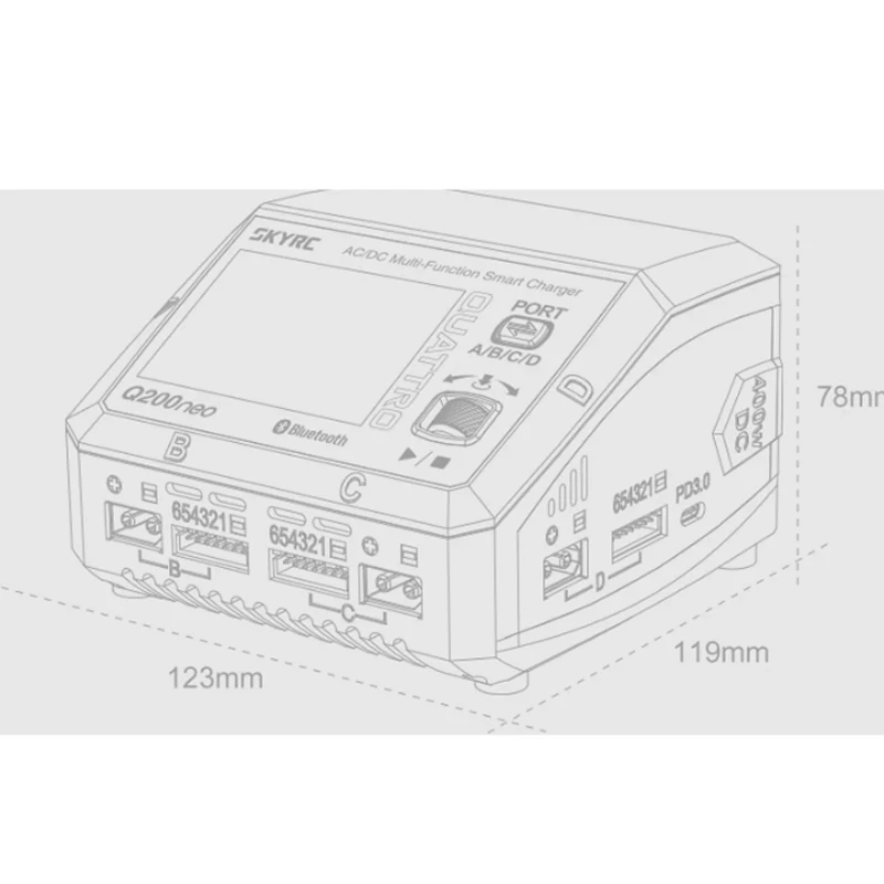 SkyRC Q200neo Charger SK-100197 AC200W DC400W 4 Output Ports AC/DC Smart Charger for 1-6S Lipo LiHV LiFe LiIon 2-15S NiMH NICD