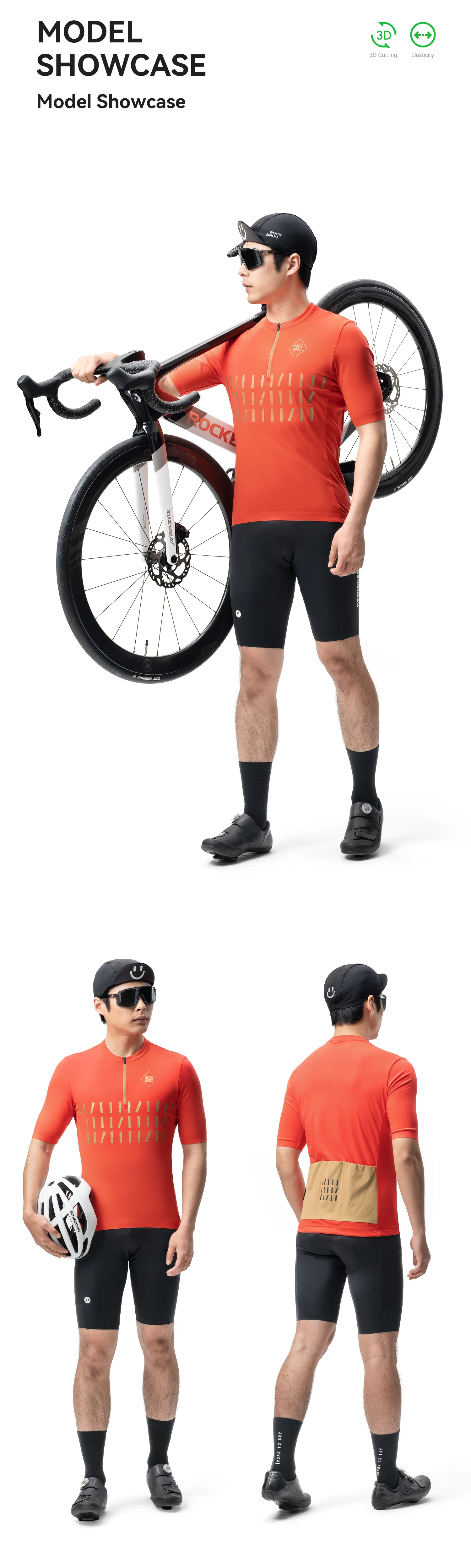 ROCKBROS Herren Fahrradtrikot Leichtgewicht Kurzarm Atmungsaktiv Sommer Fahrradbekleidung Sportbekleidung Outdoor Schnelltrocknendes Shirt – Detail 6