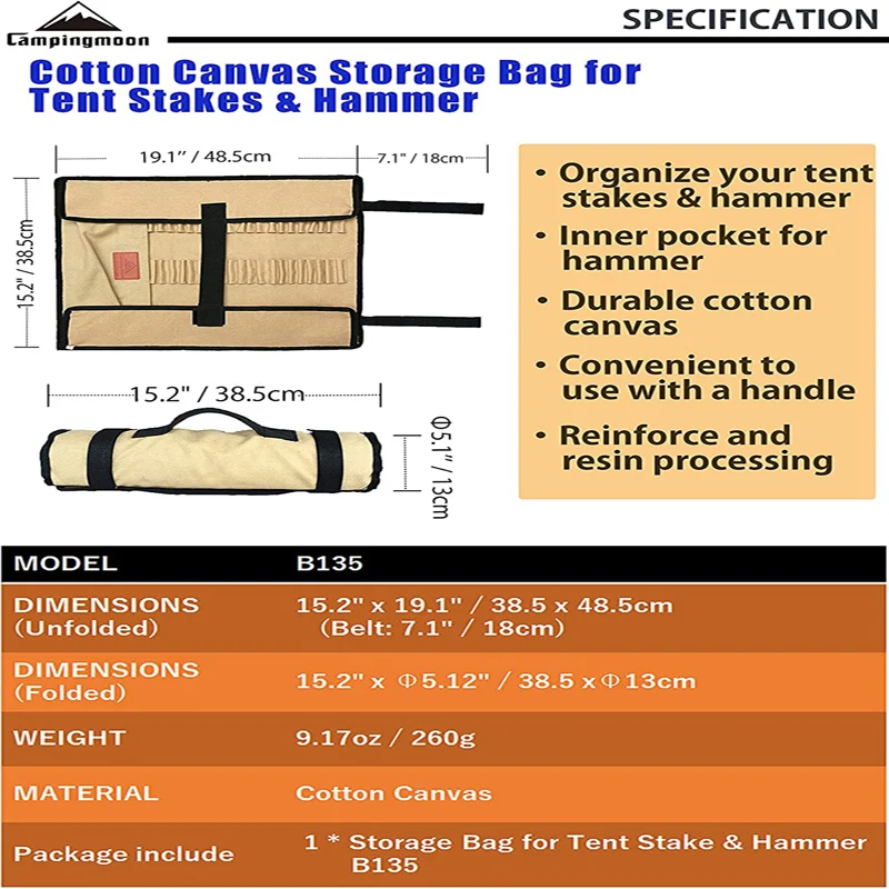 camping outdoor Strong Duty Canvas Tent Nail Storage Bag Tent Stakes Pegs Pouch (L)