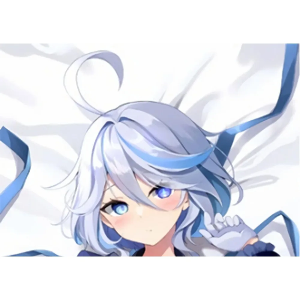 Long Hugging Pillowcase Curly Silver‑White Hair With Blue Streaks Anime Girl Furina