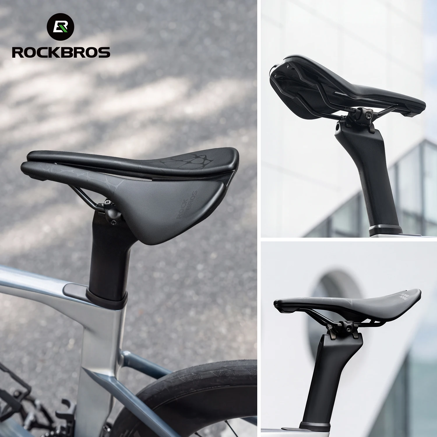 ROCKBROS Bicycle Saddle Lightweight Waterproof Breathable Hollow Bike Seat Shock Absorption Road Bike Saddle