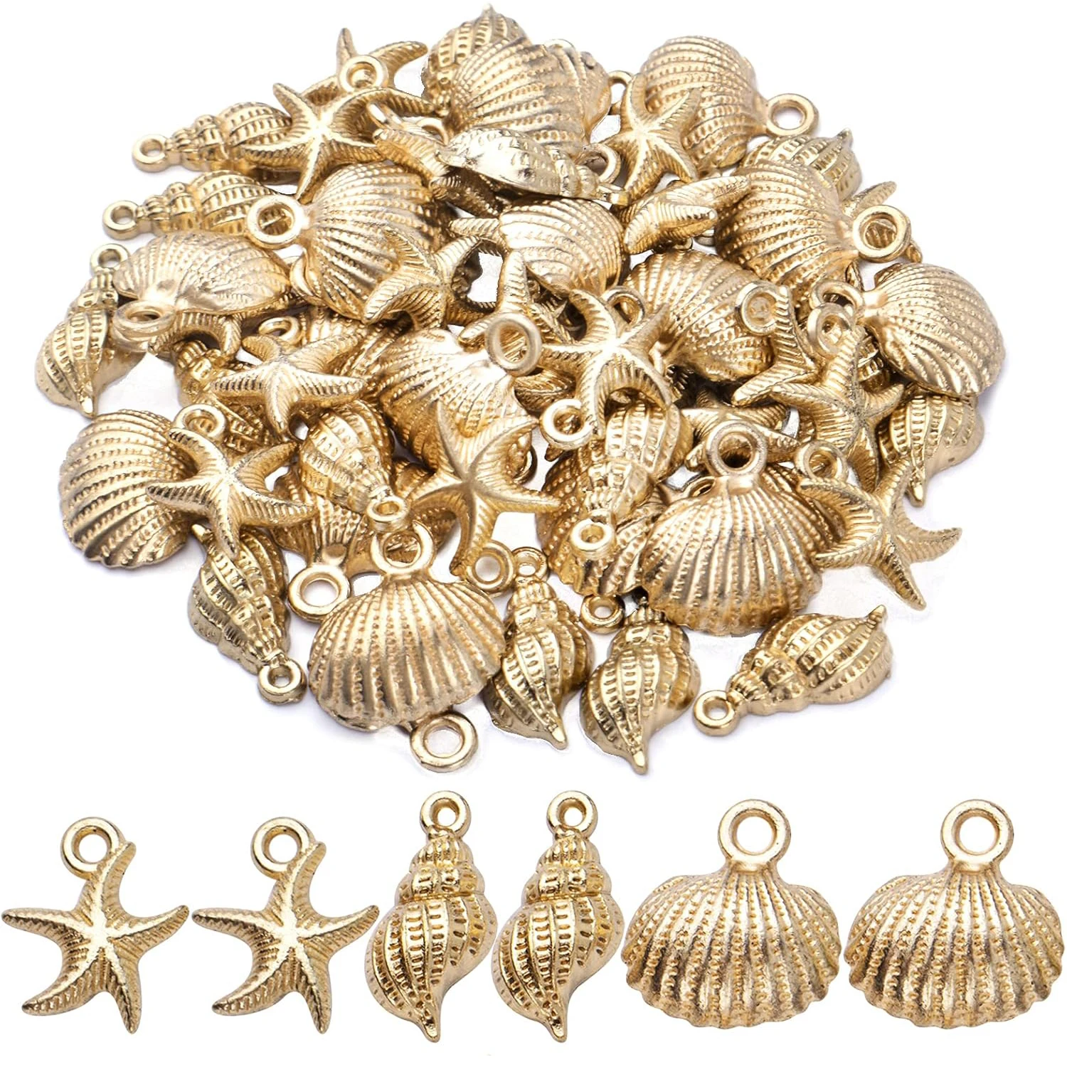 

60pcs Gold Plated Shell Starfish Conch Charms Ocean Theme Pendants Sea Animals Dangle Charms for DIY Earrings Necklace Bracelet