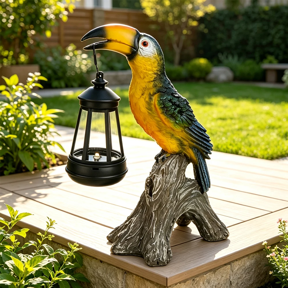 Creative Toucan Bird Solar Lamp Animal Statue – Garden Decoration and Ornament for Outdoor Landscaping, Crafted From Resin