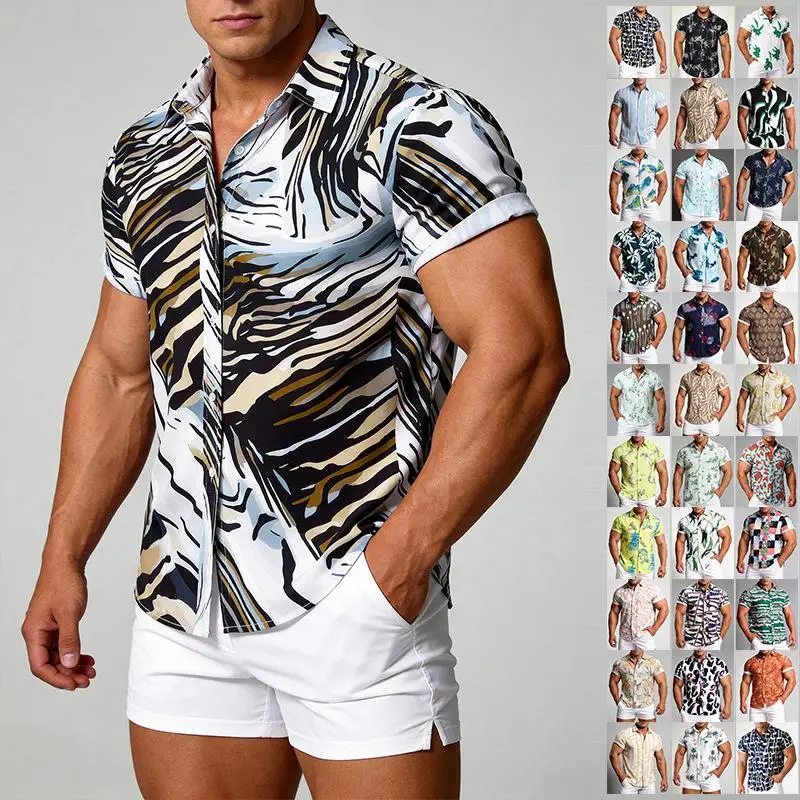 

European Floral Print Men's Short Sleeve Shirt Casual Style Deform Resistant Other Material 100% Summer 2015 Collection