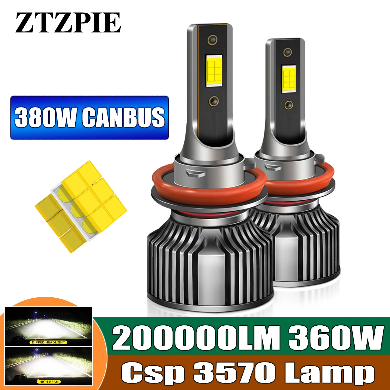 ZTZPIE 6000K HB3 HB4 9005 9006 H1 H7 H4 H11 Lupa Bulb Canbus Led Lamp CSP 3570 High Power Car Headlight Fog Light 380W 200000LM