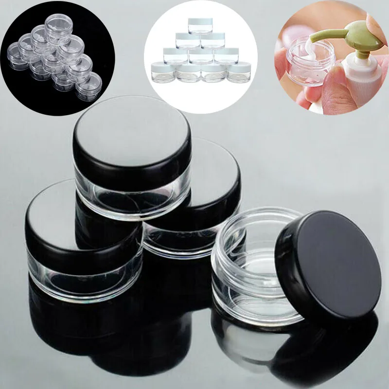 5 pz 2g/3g/5g/10g/15g/20g vaso di trucco cosmetico di plastica vuoto vasi bottiglie di campione trasparente ombretto crema balsamo per le labbra