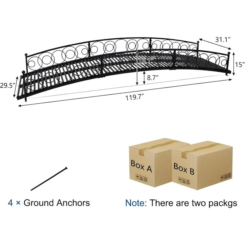 

Garden Bridge 10 FT Extra Long, Metal Outdoor Bridge with Circular Safety Guardrails