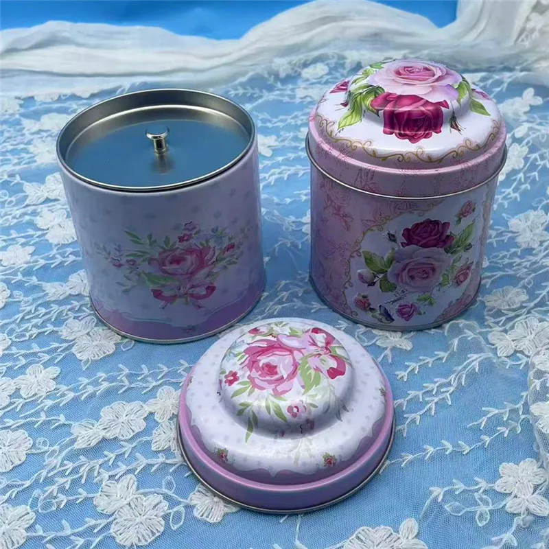 Tarro de almacenamiento de lata redondo de estilos europeos, contenedor de azúcar para té, café, caja de almacenamiento con cubierta de doble capa