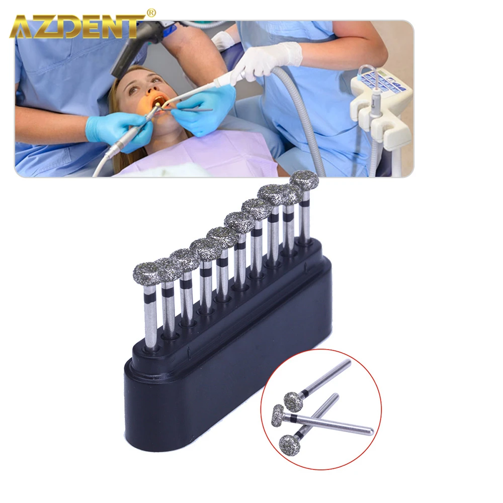 AZDENT 10 unids/caja Dental FG fresas de diamante taladros para pieza de mano de alta velocidad diamante súper grueso Abrade corona fabricación de