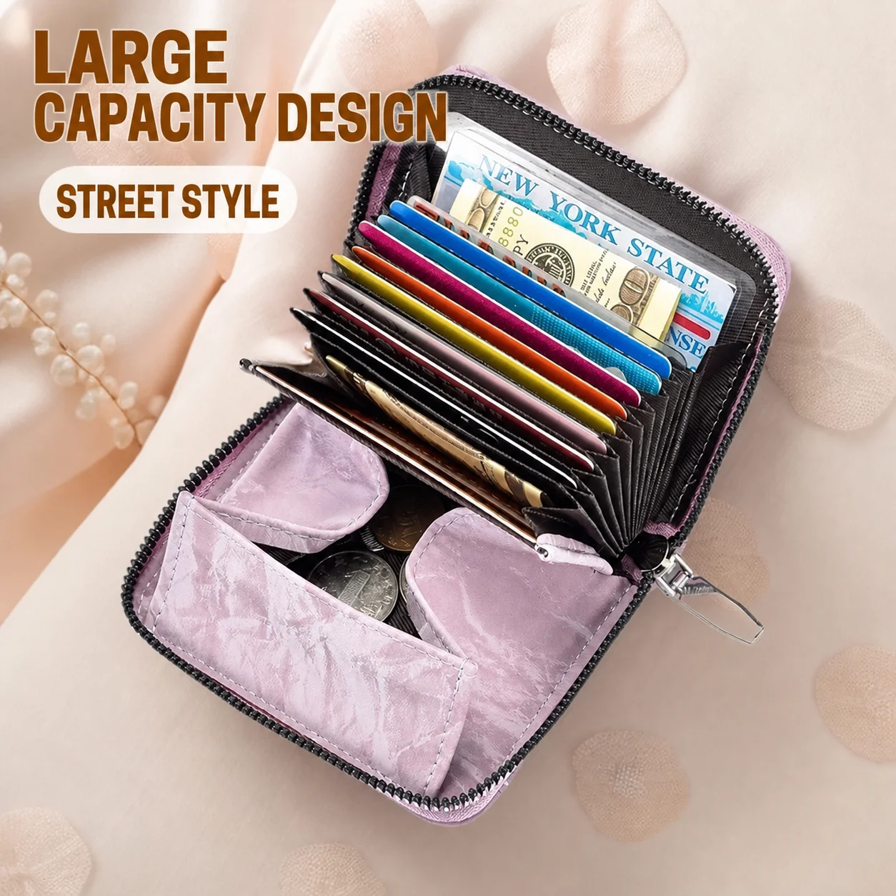 Zipper Coin Purse Compact Pu Leather Wallet Small Pouch Wear Resistant Card Holder Wallet For Totes Id Documents Travel