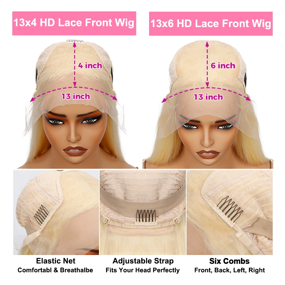 613 Blonde Straight 13x4 Lace Front Human Hair Wigs Brazilian Remy Transparent Colored 13x6 Lace Frontal Wig for Wowen