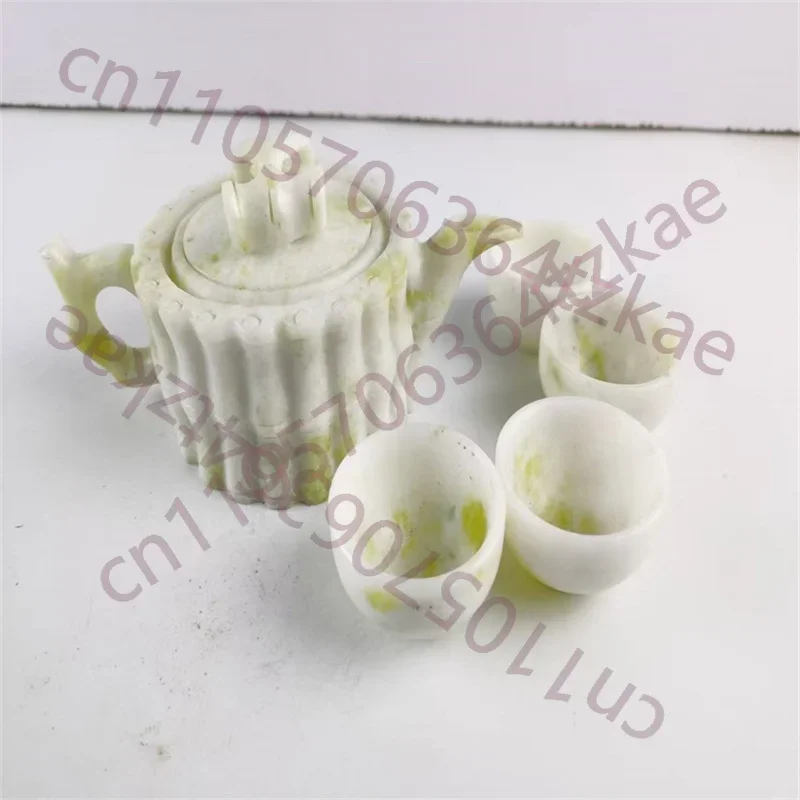 China natural Jade Carved, Bamboo Bundle Teapot Four Cups, Of Kung Fu tea set