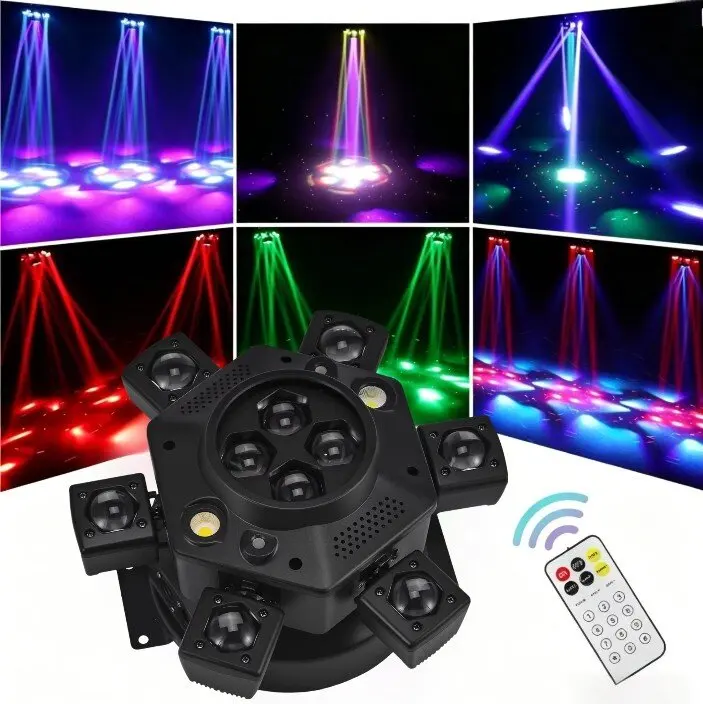 

150W RGBW LED Moving Head Light,Mixed Lighting Effects, 6 Arms Party Lights,DMX-512 & Sound Activated, Stage Lights for DJ Disco