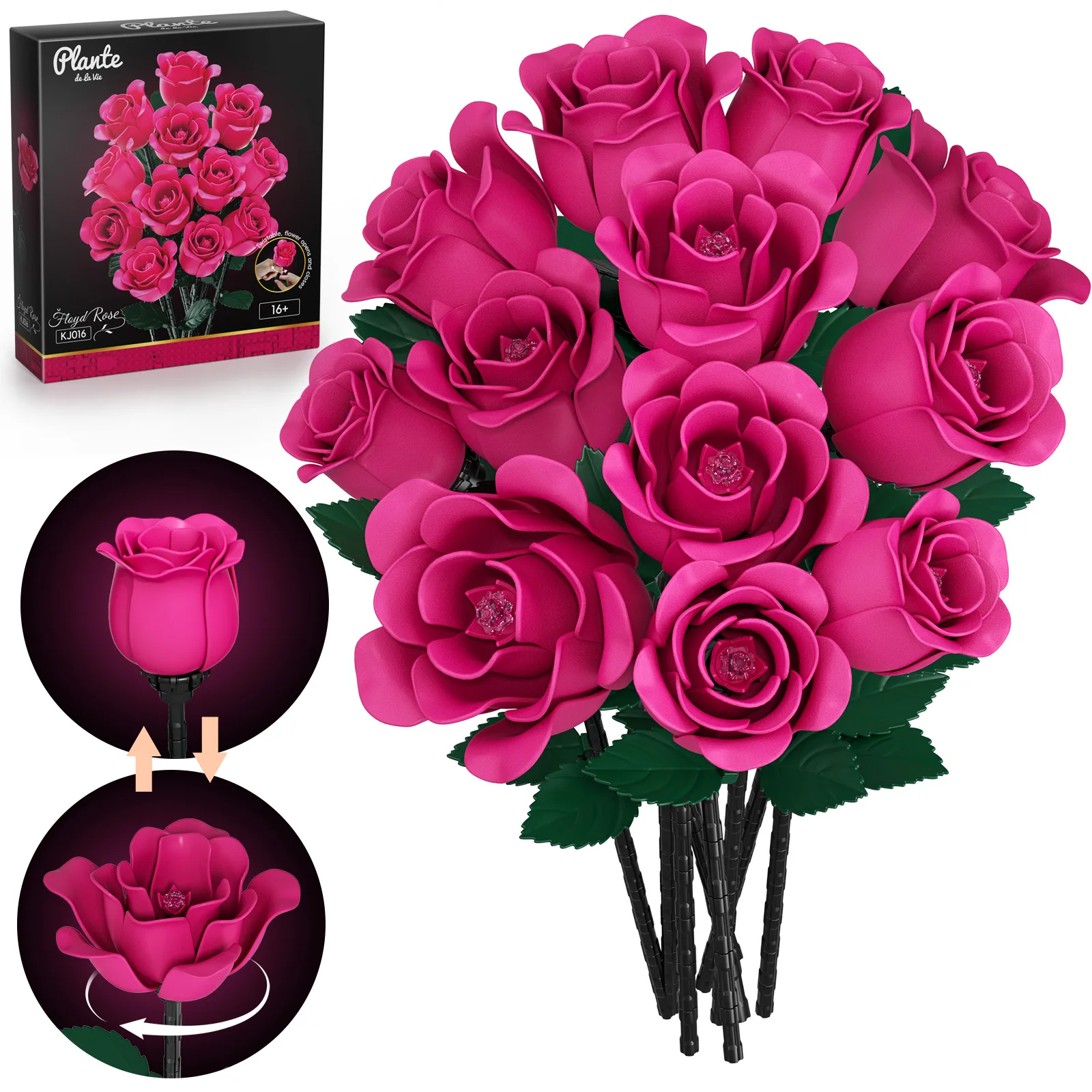 

JAKI Red Rose Bouquet Building Blocks Luxury Flower Brick Toy Romantic Botanical Collection Desk Decor Gift