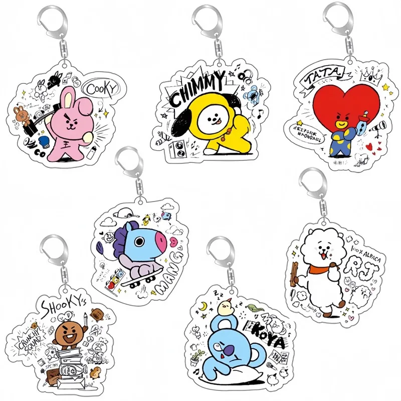 Kawaii BT21 5cm Acrylic Keychain Anime Cartoon RJ TATA Student Backpack Pendant Christmas Gift