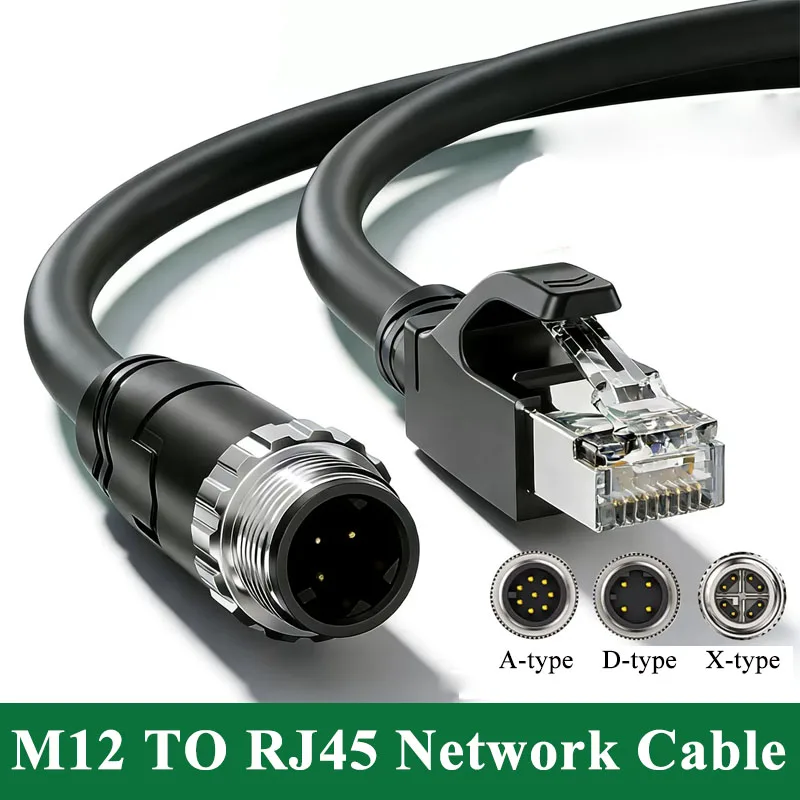 

M12 X-Code 4Pin 8-core Coding Connector Line A/D/X type Male Female to RJ45 Industrial Network Cable Shielded Twisted Pair Wire